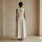 White Cotton Flannel Sleeveless Paneled Maxi Dress