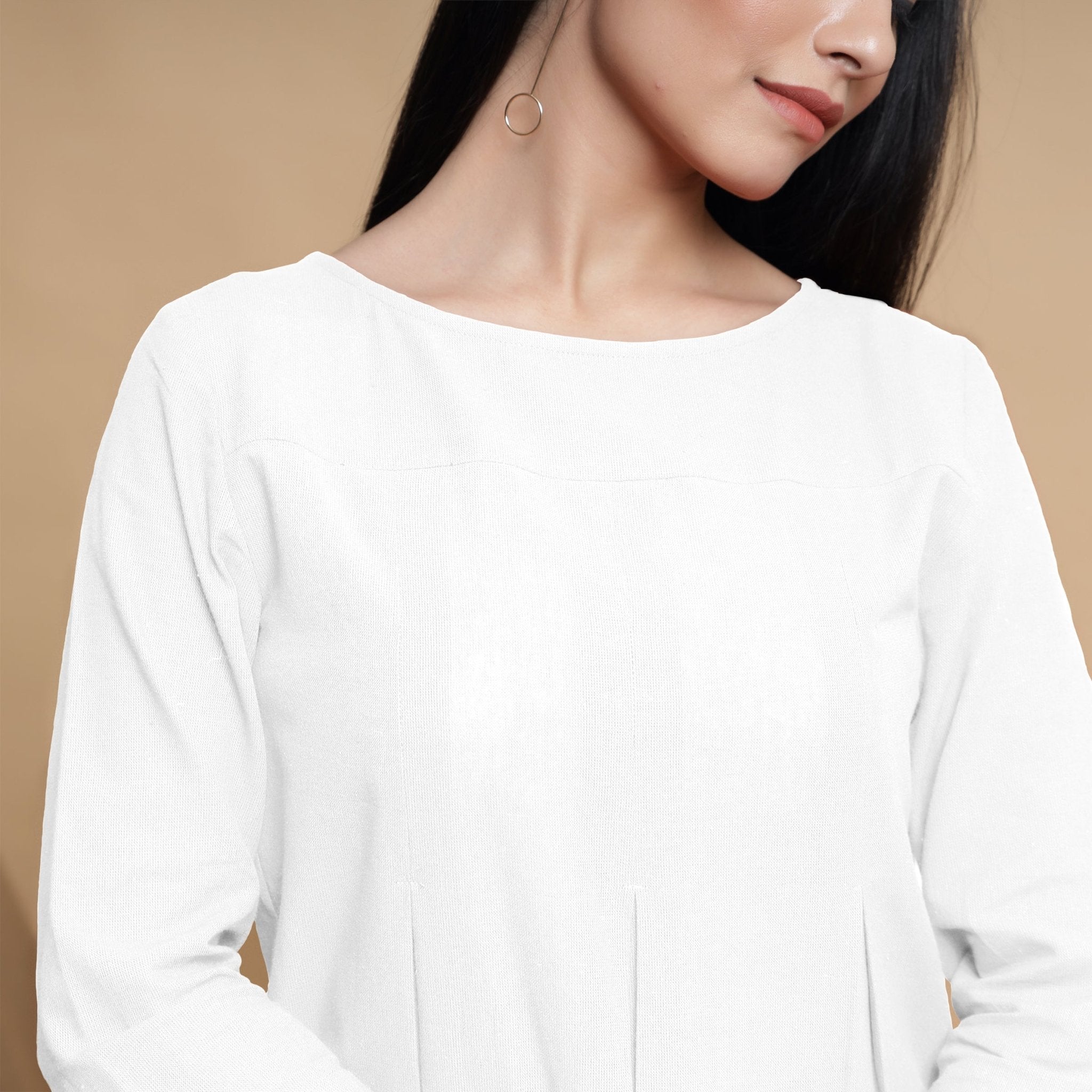 White Cotton Flax Box-Pleated High Low Top