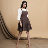 White Cotton Flax Box-Pleated High Low Top