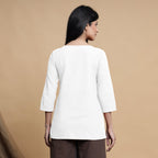 White Cotton Flax Box-Pleated High Low Top