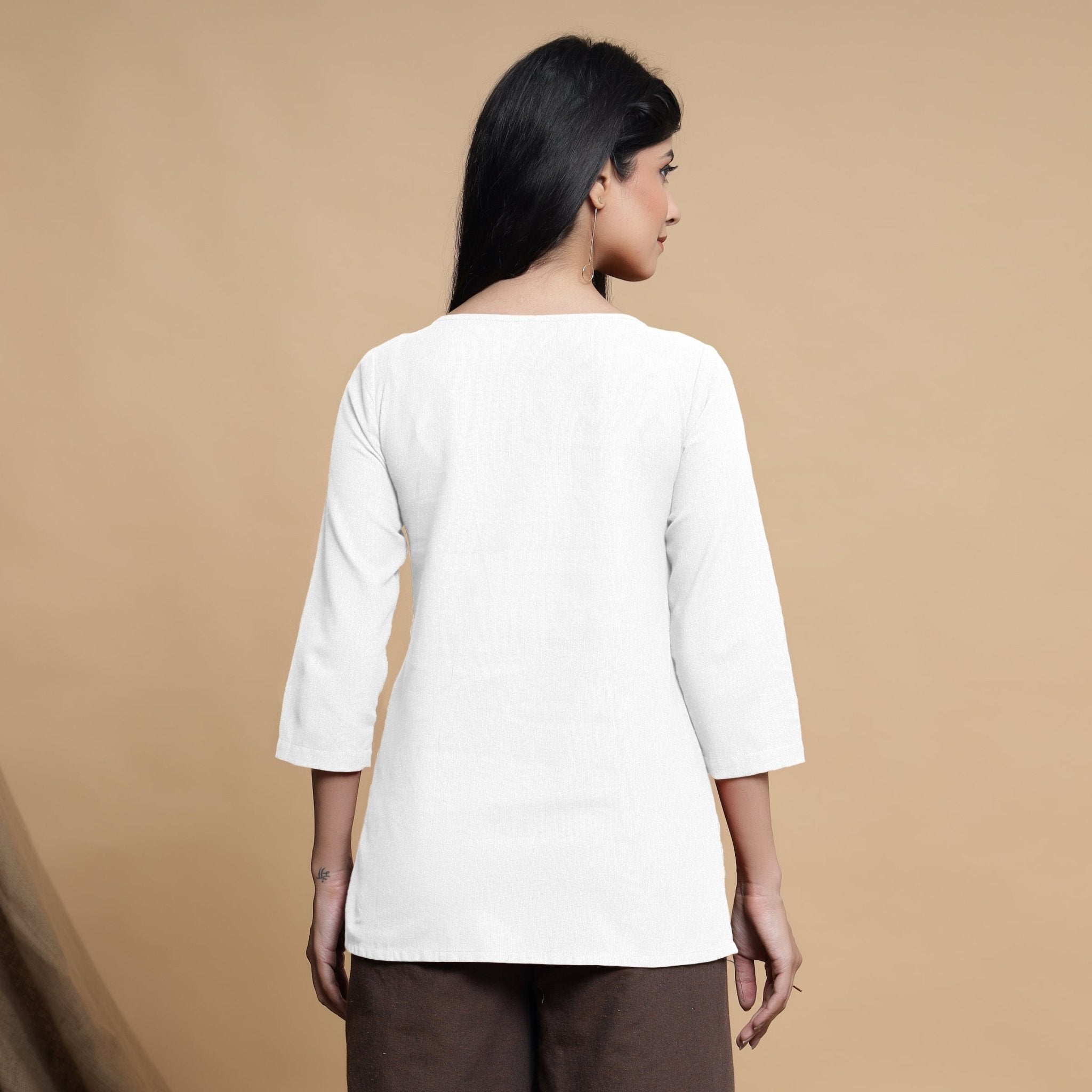 White Cotton Flax Box-Pleated High Low Top