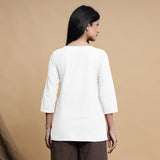 White Cotton Flax Box-Pleated High Low Top