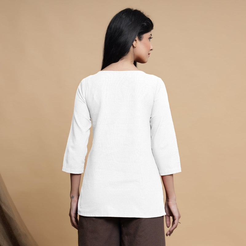 White Cotton Flax Box-Pleated High Low Top