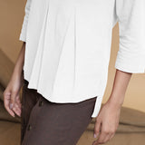 White Cotton Flax Box-Pleated High Low Top