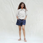 White Cotton Flax Button-Down Shirt
