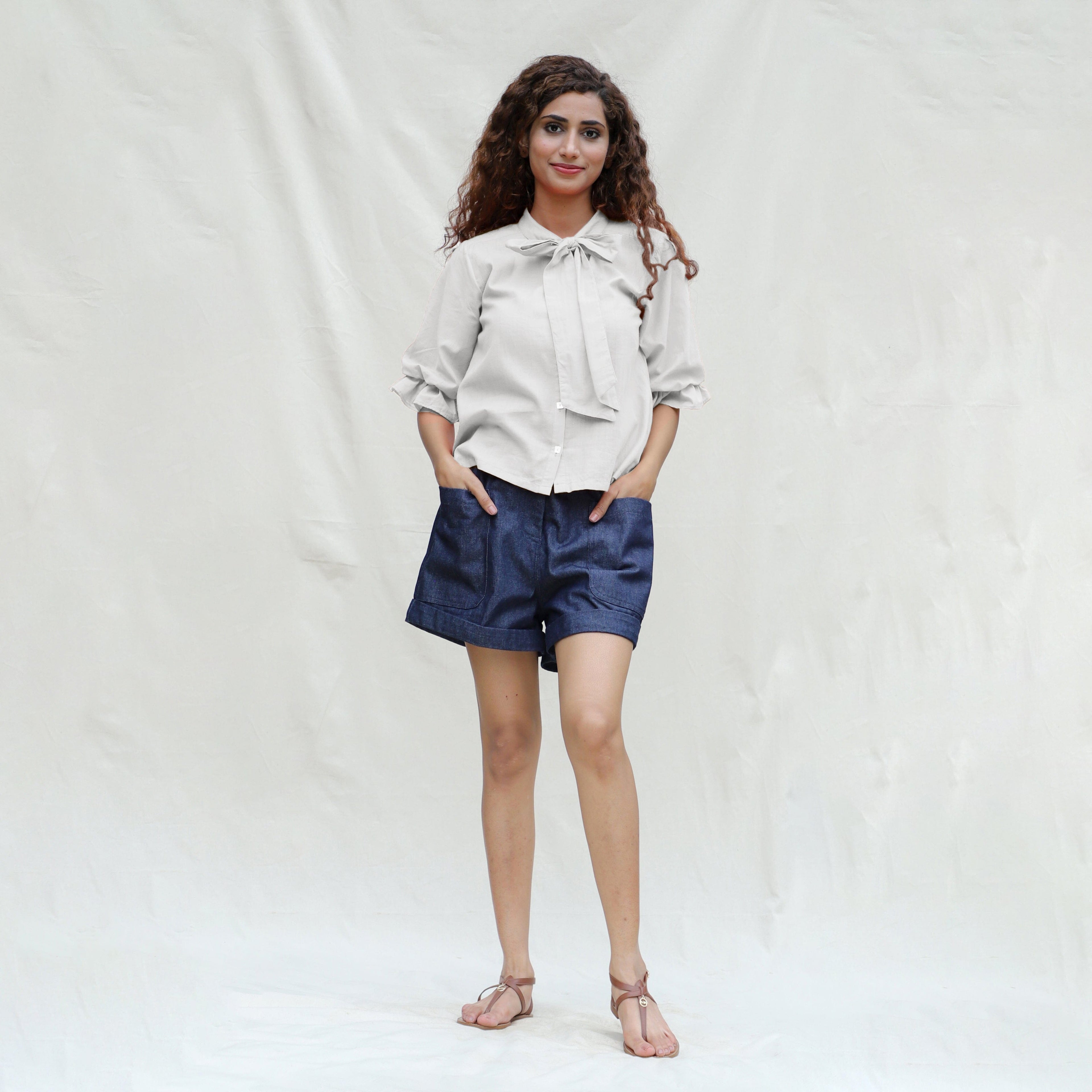 White Cotton Flax Button-Down Shirt