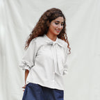 White Cotton Flax Button-Down Shirt