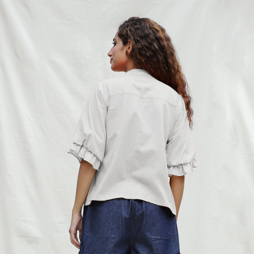 White Cotton Flax Button-Down Shirt