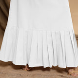 White Cotton Flax Crew Neck Floor Length Tier Dress