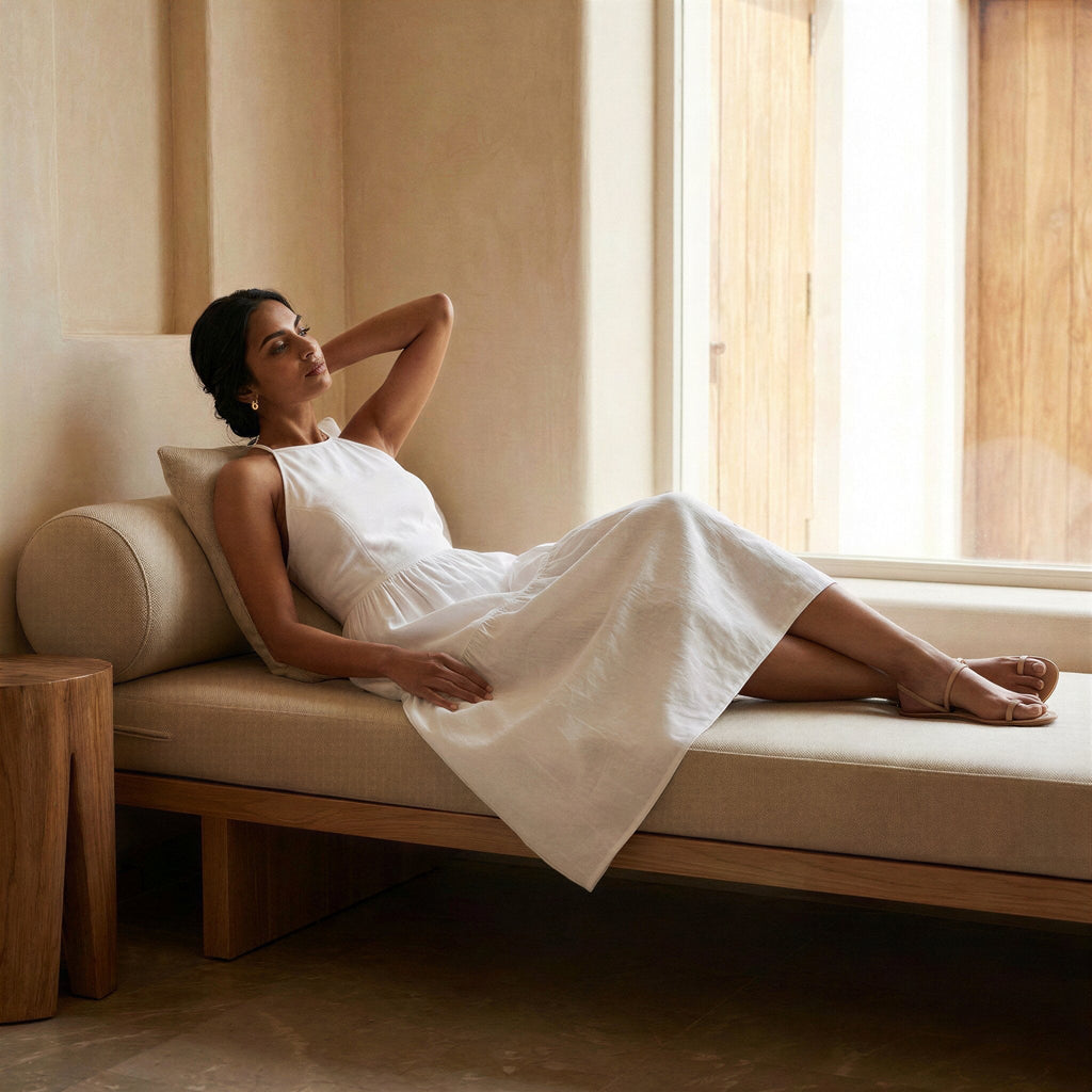 White Cotton Halter Neck Tier Midi Dress