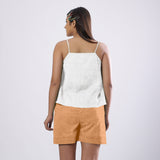 White Cotton  Linen Flared Camisole Top