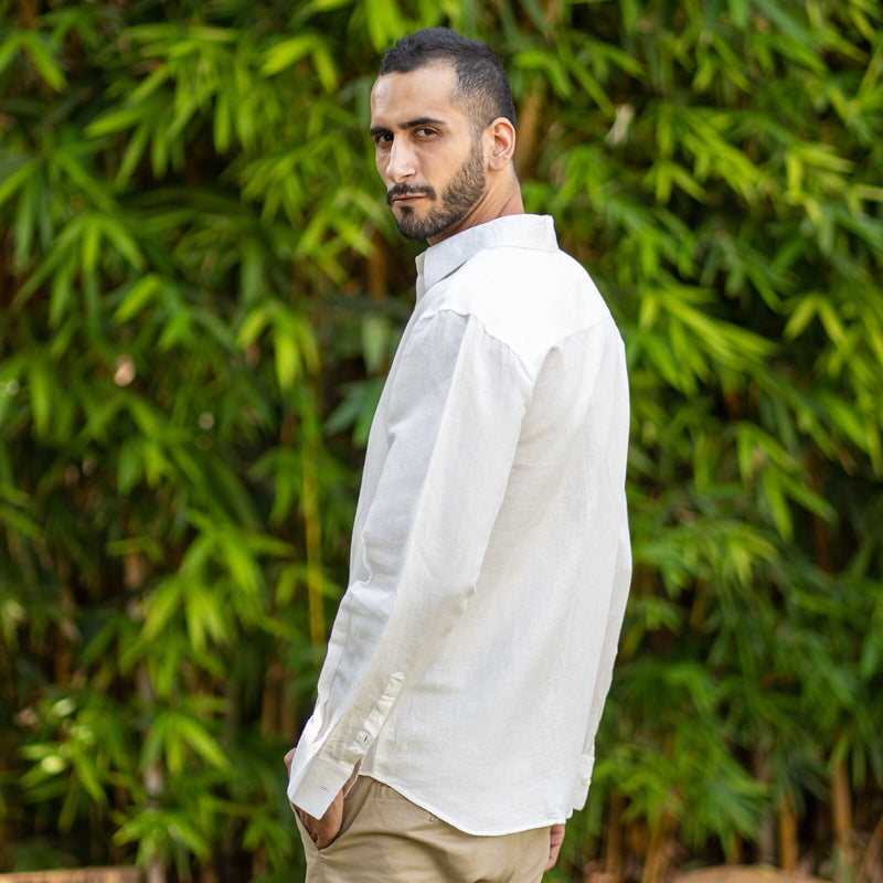 White Cotton Linen Full Sleeve Relaxed Shirt