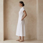 White Cotton Paneled A-Line Midi Dress