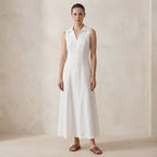 White Cotton Paneled Sleeveless Maxi Dress