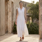 White Cotton Paneled Sleeveless Maxi Dress