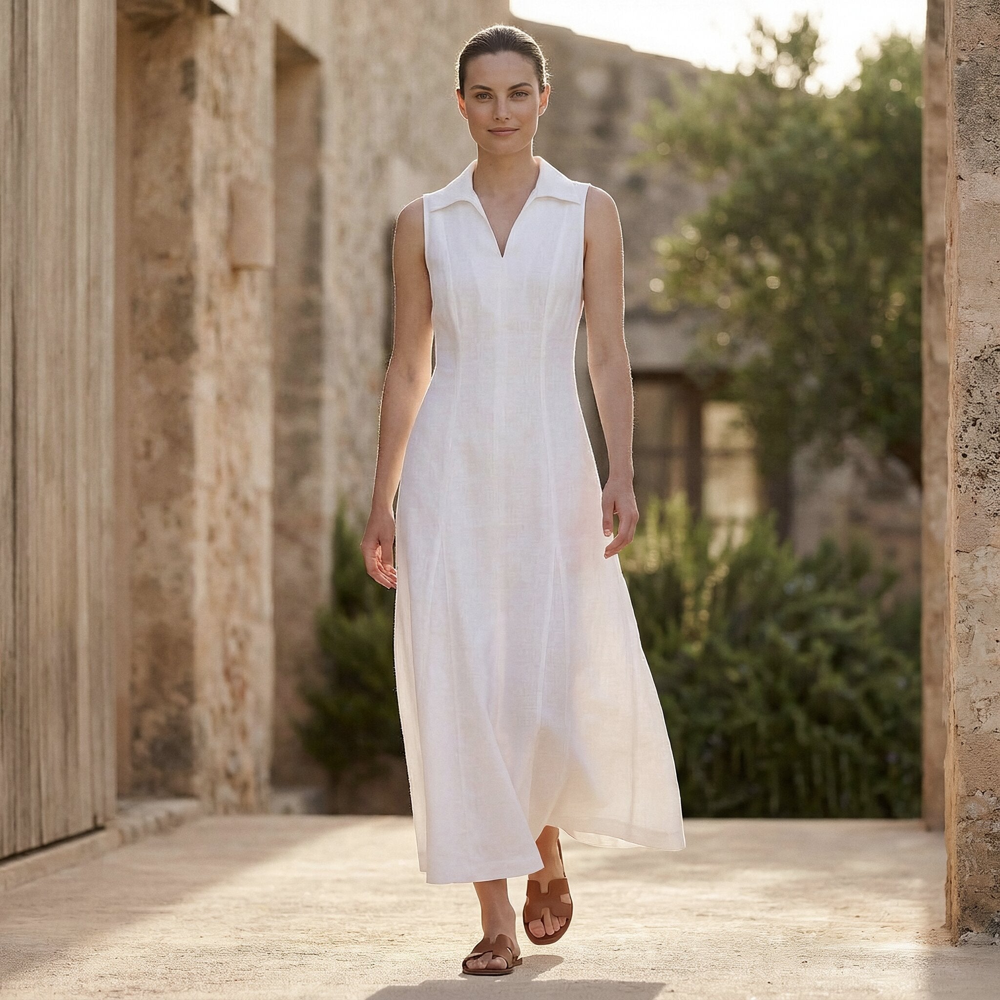 White Cotton Paneled Sleeveless Maxi Dress