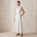 White Cotton Paneled Sleeveless Maxi Dress