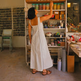 White Cotton Poplin Ankle Length Paneled Dress