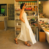 White Cotton Poplin Ankle Length Paneled Dress