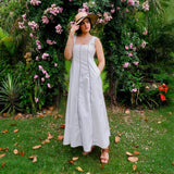 White Cotton Poplin Ankle Length Paneled Dress
