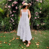 White Cotton Poplin Ankle Length Paneled Dress