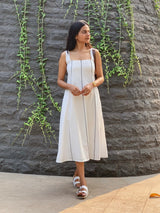 White Cotton Poplin Paneled Midi Dress