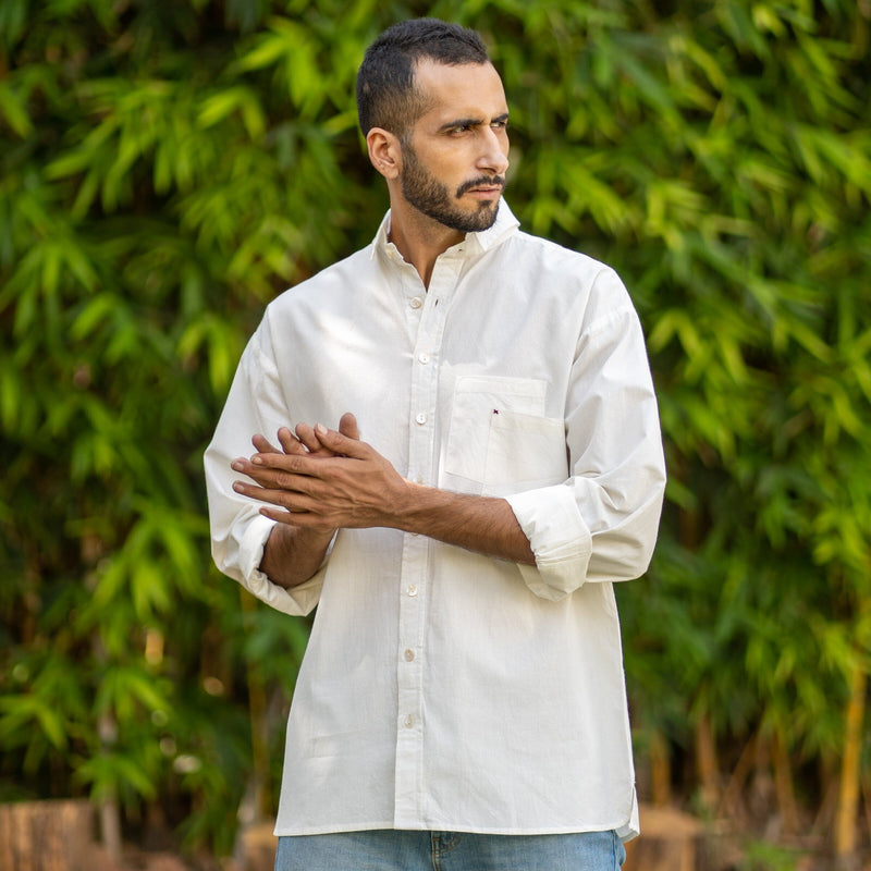 White Cotton Poplin Patch Pocket Oversized Shirt