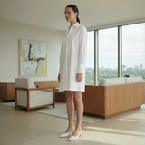 White Cotton Poplin Short Button-Down Shirt Dress