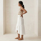 White Cotton Ruffle Midi Wrap Skirt