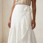 White Cotton Ruffle Midi Wrap Skirt