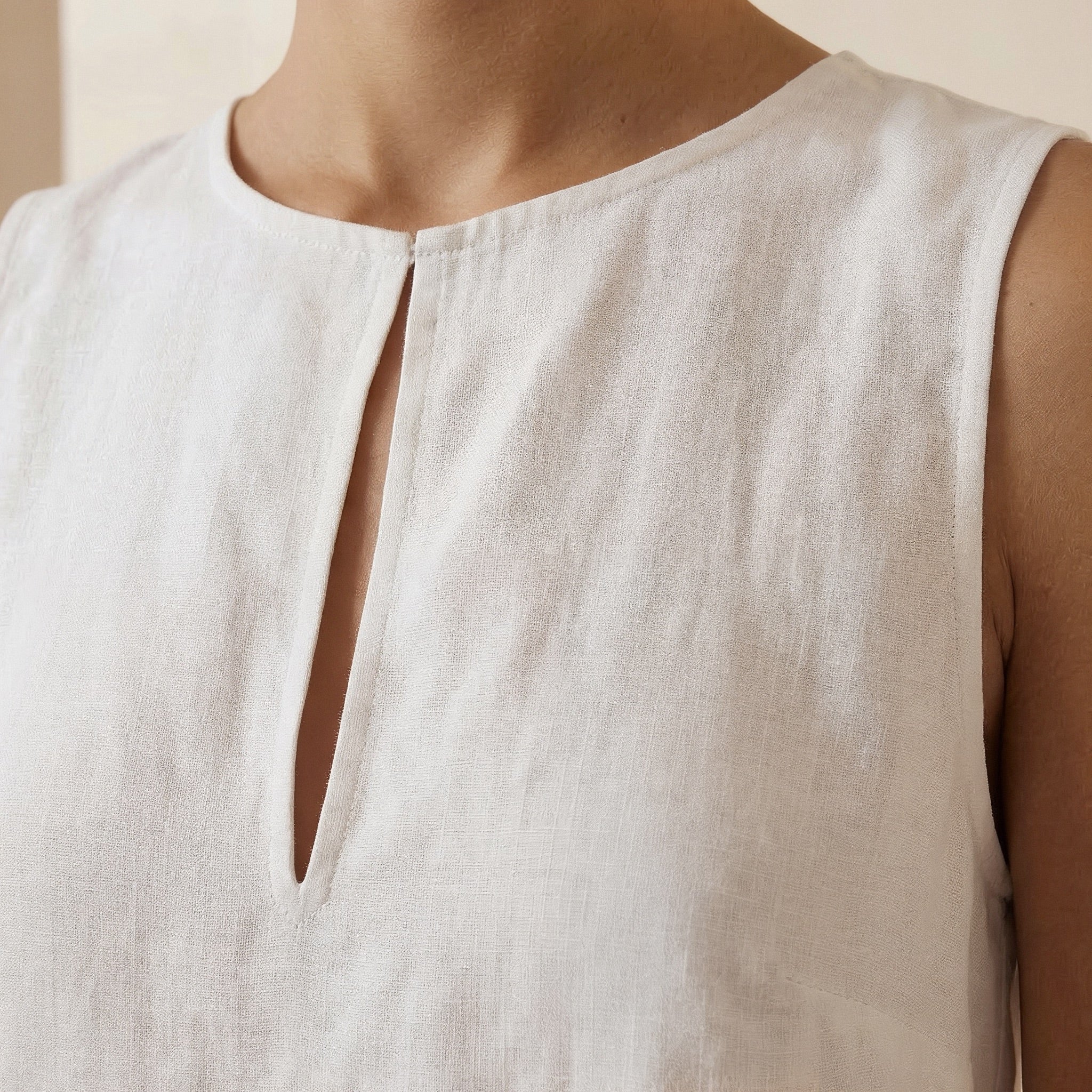 White Cotton Sleeveless A-Line Short Shift Dress