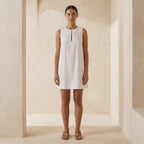 White Cotton Sleeveless A-Line Short Shift Dress