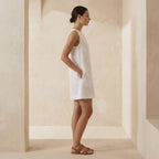 White Cotton Sleeveless A-Line Short Shift Dress