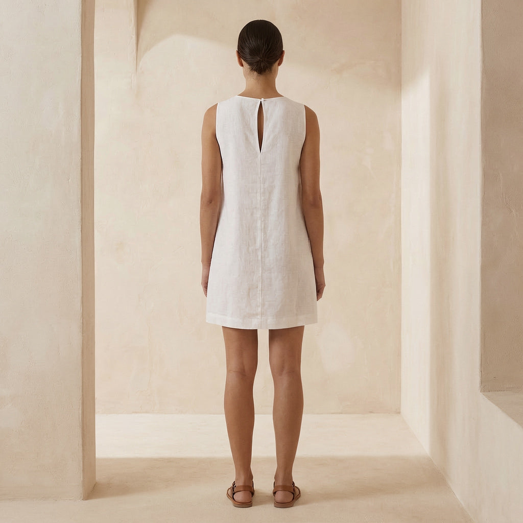 White Cotton Sleeveless A-Line Short Shift Dress