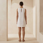 White Cotton Sleeveless A-Line Short Shift Dress
