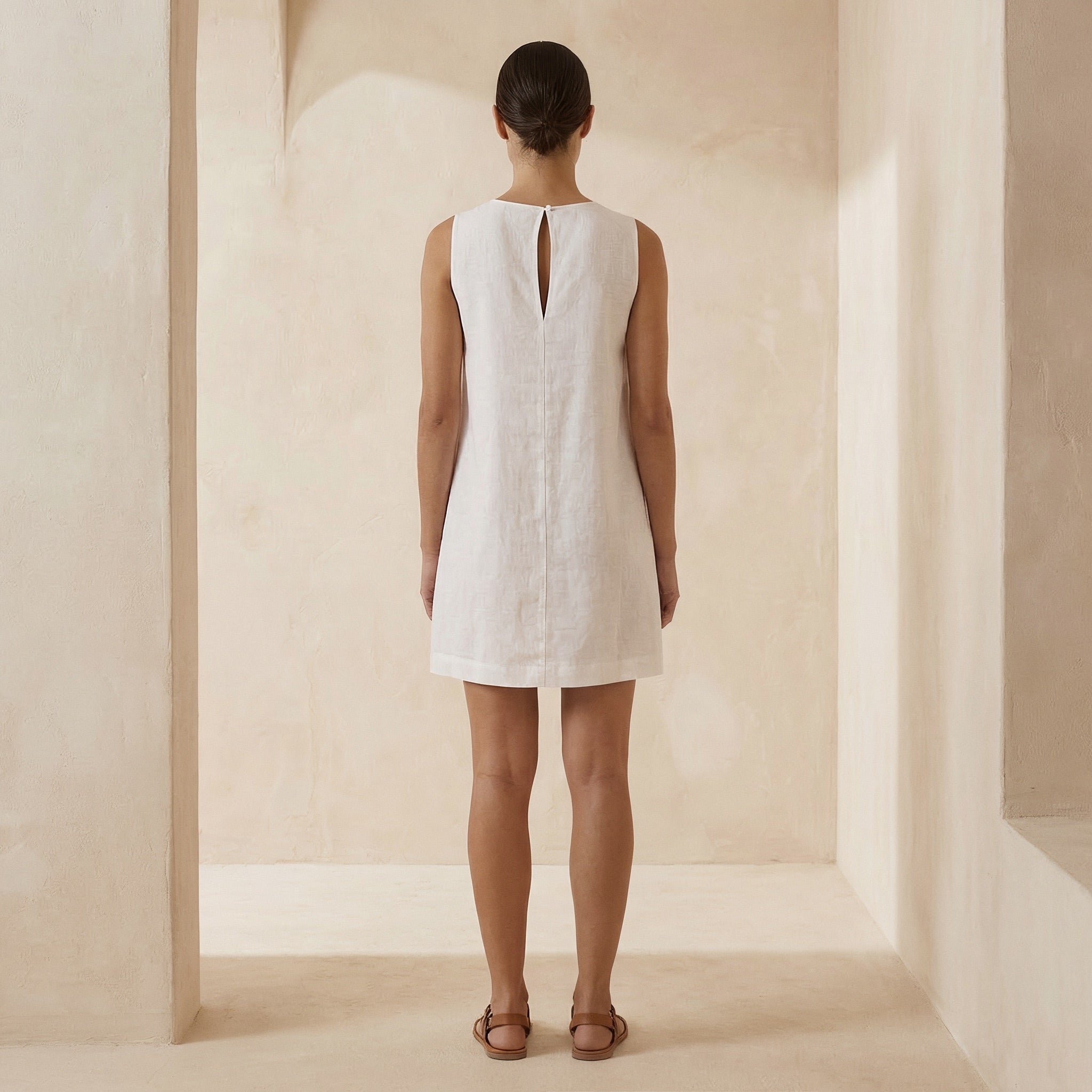 White Cotton Sleeveless A-Line Short Shift Dress