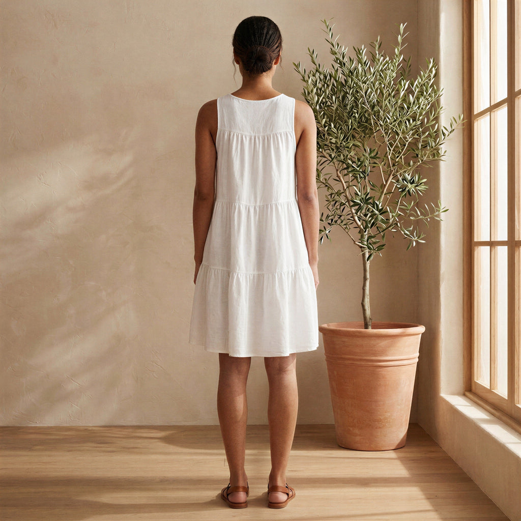 White Cotton Tiered Mini Sundress
