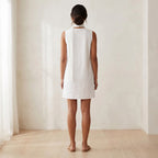 White Cotton V-Neck Short Shift Dress with Scarf-Belt