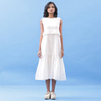 White Frilled Cotton Bohemian Sleeveless Midi Dress