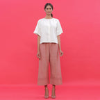Front View of a Model wearing White Hand Embroidered Straight Top