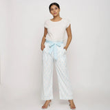 Front View of a Model wearing White Paisley Block Printed Paperbag Cotton Pant