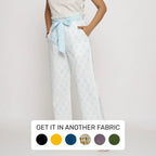 Left View of a Model wearing White Paisley Block Printed Paperbag Cotton Pant