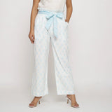 Front View of a Model wearing White Paisley Block Printed Paperbag Cotton Pant