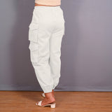 White Warm Cotton Flannel Elasticated Cargo Jogger Pant