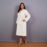 White Warm Cotton Flannel Midi Blazer Dress