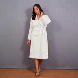 White Warm Cotton Flannel Midi Blazer Dress