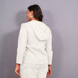 White Warm Cotton Flannel Single-Breasted Hoodie Blazer