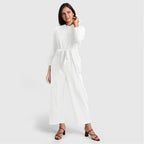 Front View of a Model wearing White Wide Legged Cotton Overall