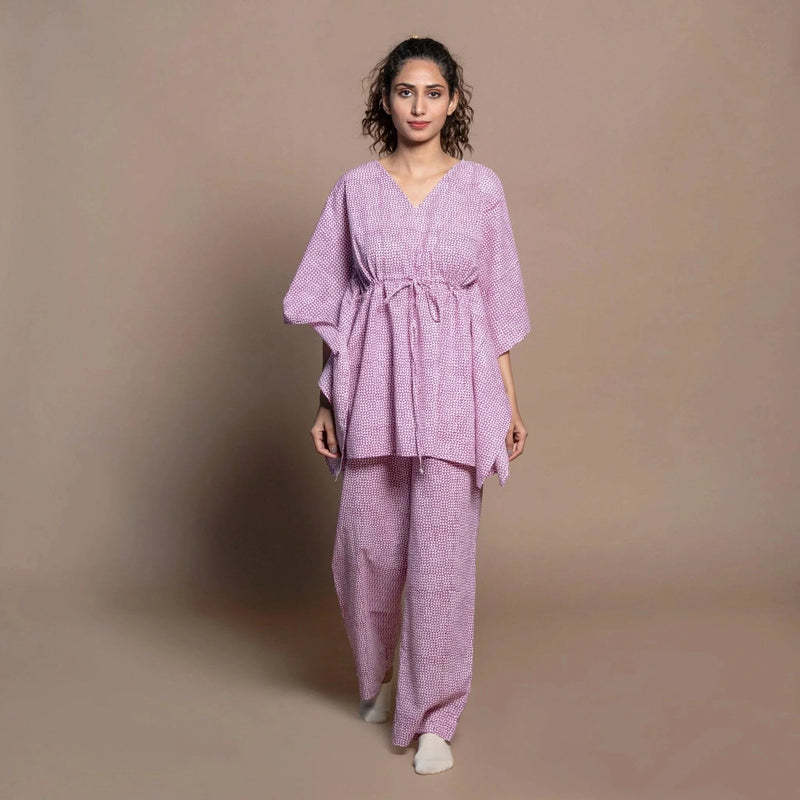 Front View of a Model wearing Wine 100% Cotton Block Printed High-Rise Pant