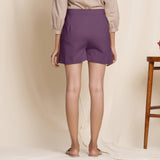 Back View of a Model wearing Wine 100% Cotton Flannel Warm High-Rise Shorts